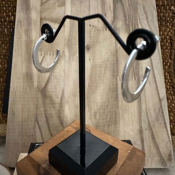 Silver Crescent Hoop Earrings - Picture 3 of 3